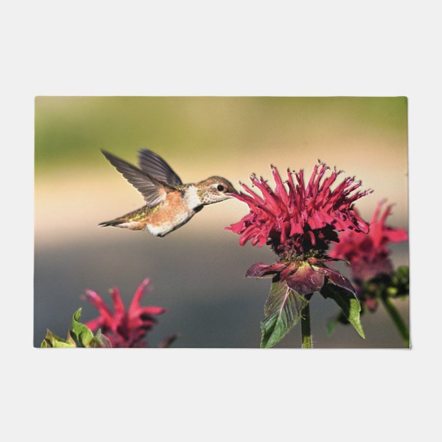 Fütternd Hummingvogel-Blume Fußmatte (Vorderseite)