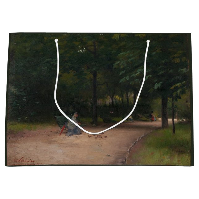 Fütternd Vögel im Park (von Paul Peel) Große Geschenktüte (Vorderseite)