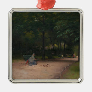 Fütternd Vögel im Park (von Paul Peel) Ornament Aus Metall