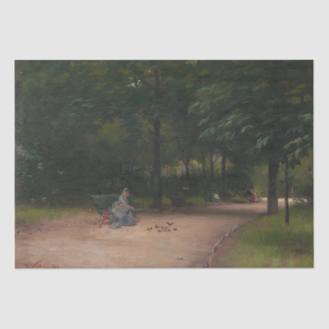 Fütternd Vögel im Park (von Paul Peel) Seidenpapier (Vorderseite)