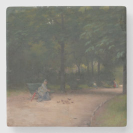 Fütternd Vögel im Park (von Paul Peel) Steinuntersetzer