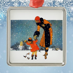 Fütternd Vögel im Schnee Keramikornament