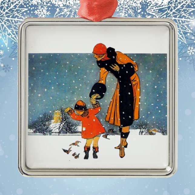 Fütternd Vögel im Schnee Keramikornament (Von Creator hochgeladen)