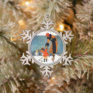 Fütternd Vögel im Schnee Schneeflocken Zinn-Ornament