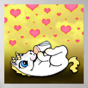 Fütterte des Baby-Einhorns - Blonde Gelb - Print Poster