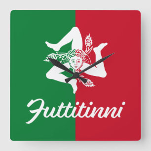 Futtitinni Sicily Trinacria Quadratische Wanduhr