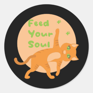 Füttre dein Soul Kawaii Orange lustige Katze mit Y Runder Aufkleber