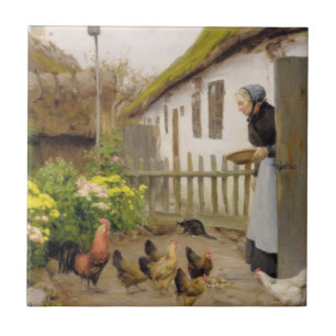 Füttre der Hühner (von H.A. Brendekilde) Fliese