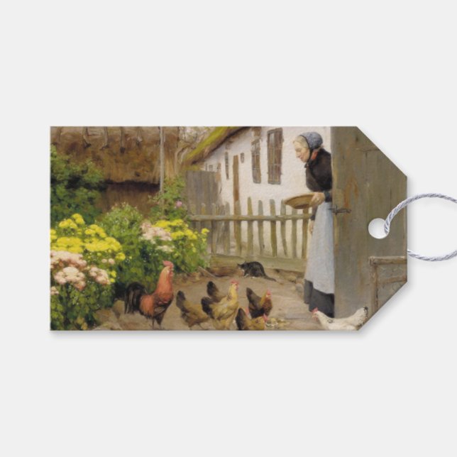 Füttre der Hühner (von H.A. Brendekilde) Geschenkanhänger (Vorderseite (Horizontal))