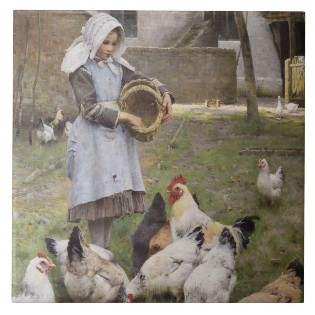 Füttre der Hühner (von Walter Frederick Osborne) Fliese (Vorderseite)