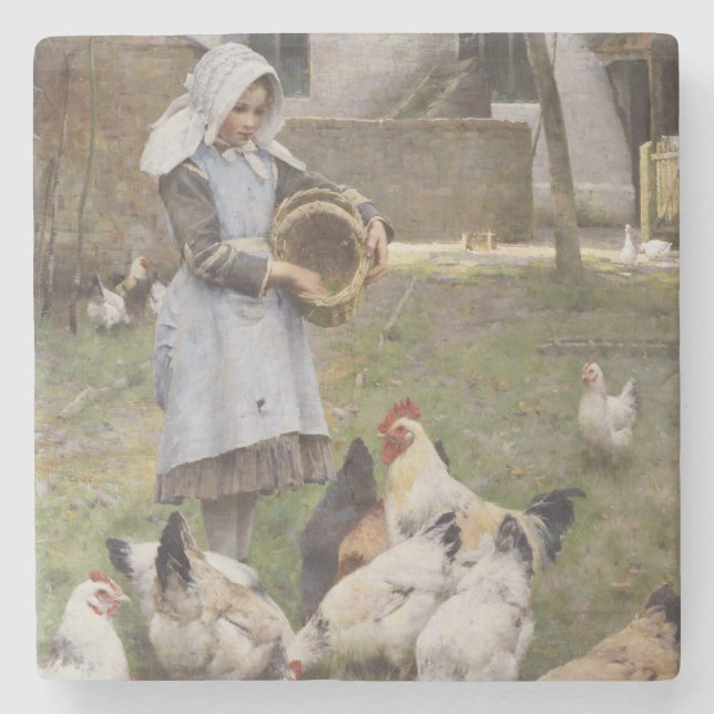 Füttre der Hühner (von Walter Frederick Osborne) Steinuntersetzer (Vorderseite)