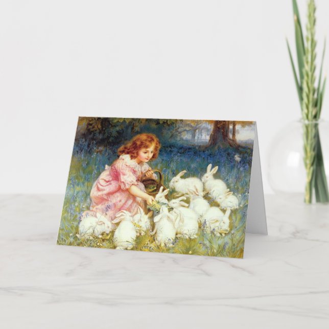 Füttre der Kaninchen Ostern Feiertagskarte (Vorderseite)