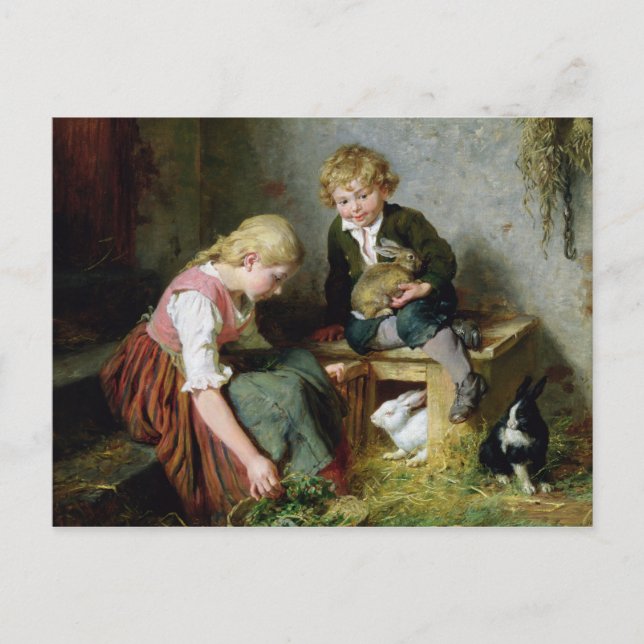 Füttre der Kaninchen Postkarte (Vorderseite)