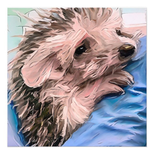 füttre eines winzigen und verwaisten Igels Fotodruck (Vorne)