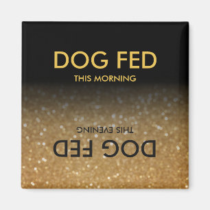 Füttre Hund Erinnerung Magnet Schwarz, Gold Glitze