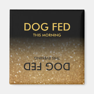 Füttre Hund Erinnerung Magnet Schwarz, Gold Glitze