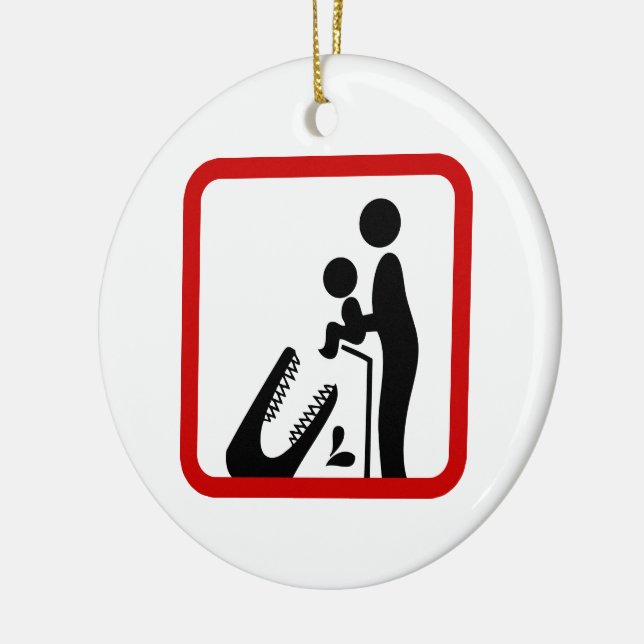 Füttre kein Baby zum Krokodil-Zoozeichen Keramikornament (Links)