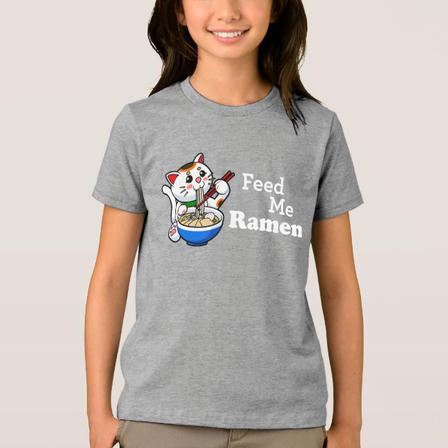 Füttre Me Ramen - Niedliche Katze Tri-Blend Shirt (Vorderseite)