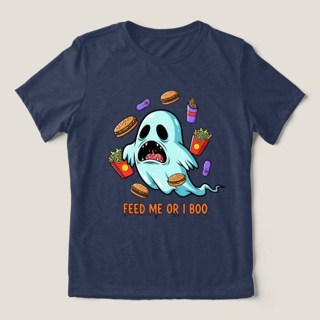 Füttre mich oder ich Boo Ghost Halloween Tri-Blend Shirt (Design Vorderseite)