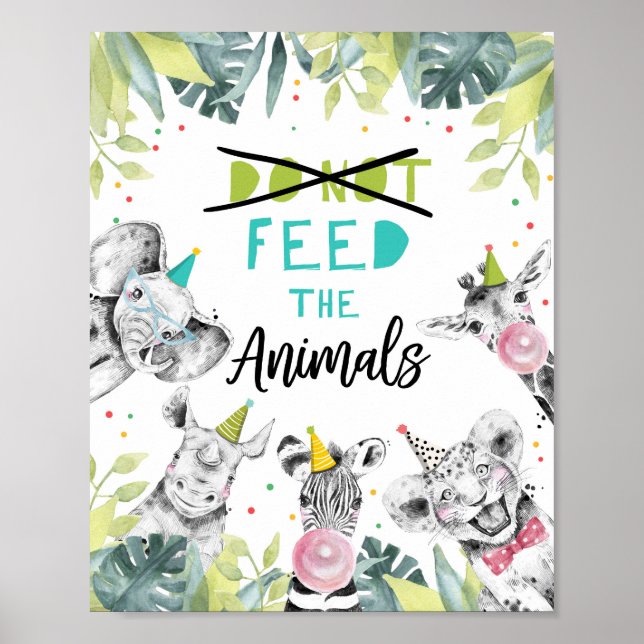 Füttre nicht das Geburtstagsschild "Animals Safari Poster (Vorne)