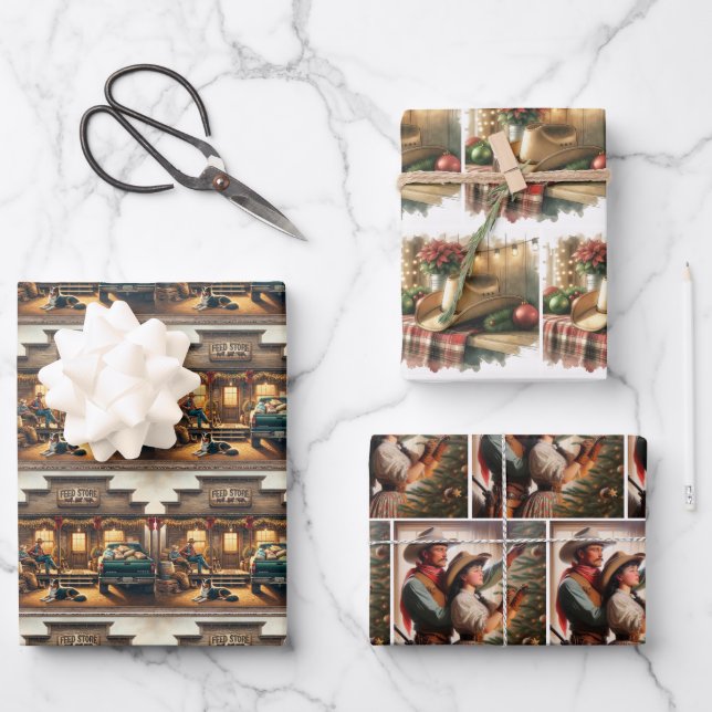 Füttre Store Cowboy Hat dekorieren Baum Weihnachte Geschenkpapier Set (Vorderseite)