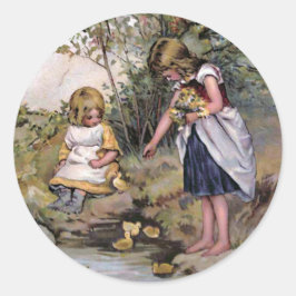 "Füttre the Ducks" Vintag Runder Aufkleber