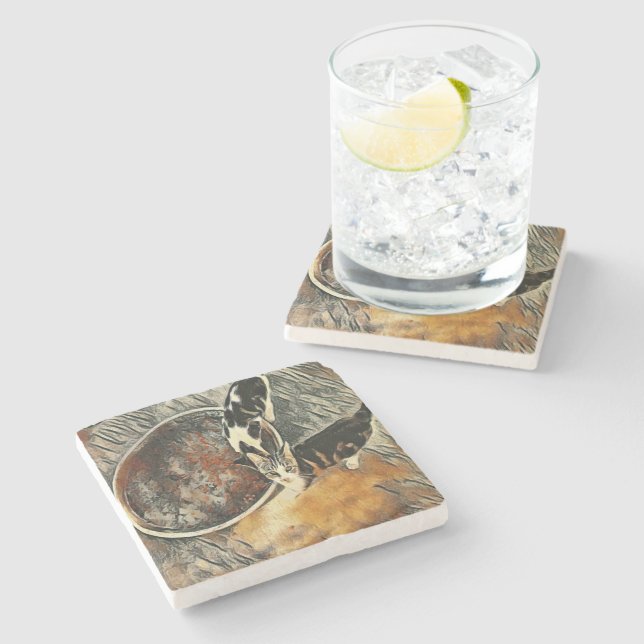 Füttre Zeit! Steinuntersetzer (Seitenansicht)