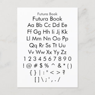 Futura Book - Zazzle-Schriftart-Musterblatt Postkarte