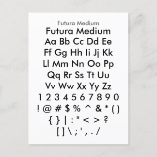 Futura Medium - Zazzle-Schriftart-Musterfolie Postkarte
