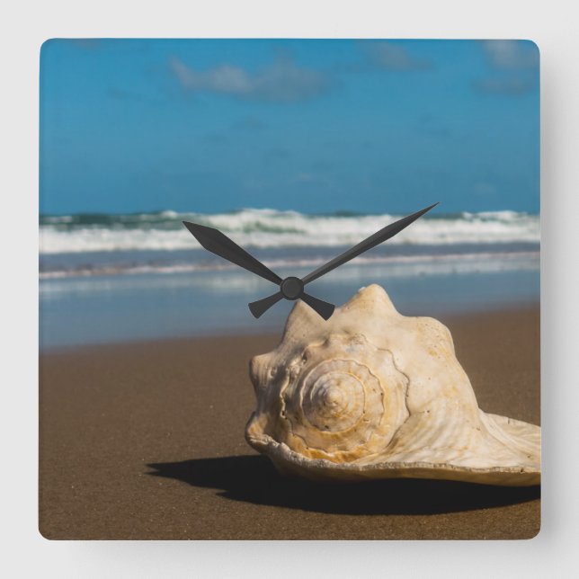 Future Beach Quadratische Wanduhr (Vorderseite)