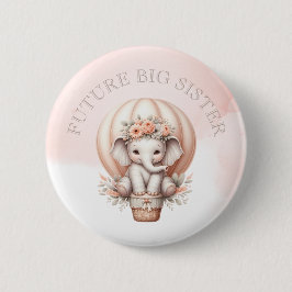 Future Big Sister Baby Shower Peach Elephant Button