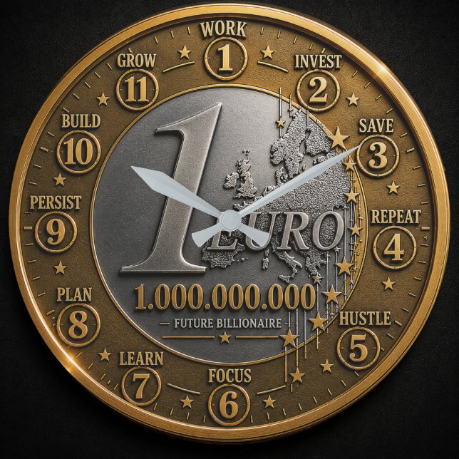 Future Billionaire Euro Coin  Große Wanduhr (Von Creator hochgeladen)