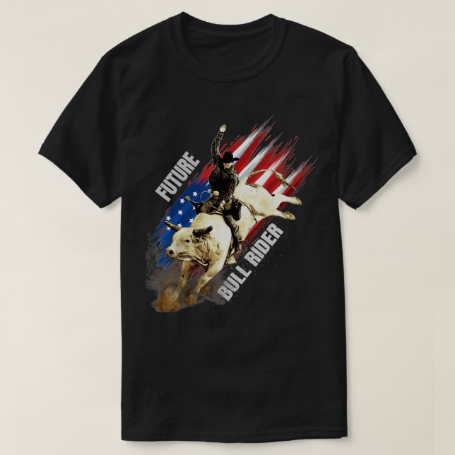 Future Bull Rider Geschenk Patriotic American Flag T-Shirt (Design vorne)