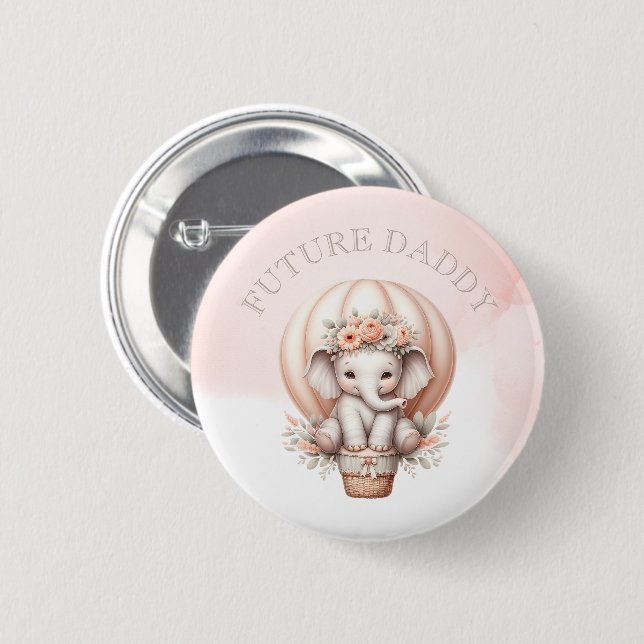 Future Daddy Baby Shower Peach Elephant Button (Vorne & Hinten)