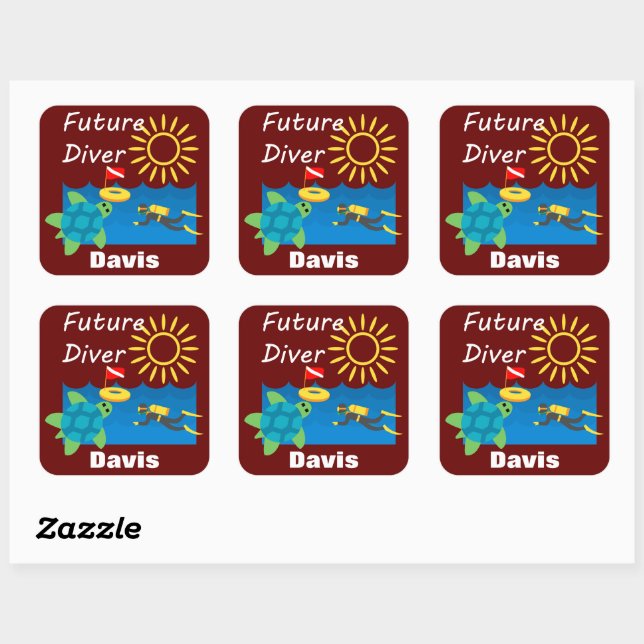 Future Diver Design - Square Stickers (Blatt)
