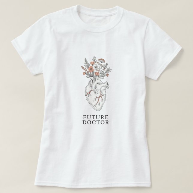 Future Doctor | Anatomisches Herz mit floraler Bou T-Shirt (Design vorne)