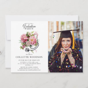 Future Doctor Floral Stethoscope Foto Abschluss Einladung