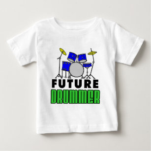 Future Drummer Blue Drum Set Cartoon Baby T-shirt