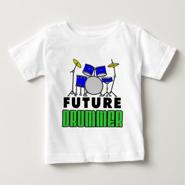 Future Drummer Blue Drum Set Cartoon Baby T-shirt (Vorderseite)