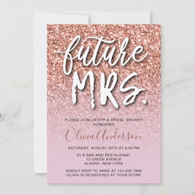 Future Frau Rose Gold Glitzer Trendy Brautparty Einladung (Vorderseite)
