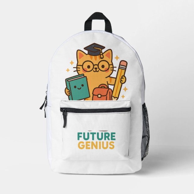 Future Genius - Niedliche Katze mit Essentials Bedruckter Rucksack (Vorderseite)