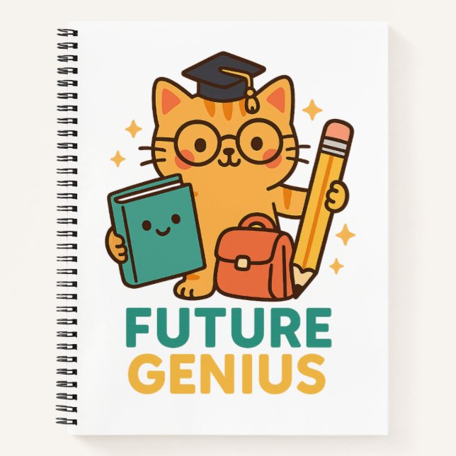 Future Genius - Niedliche Katze mit Essentials Notizbuch (Vorderseite)