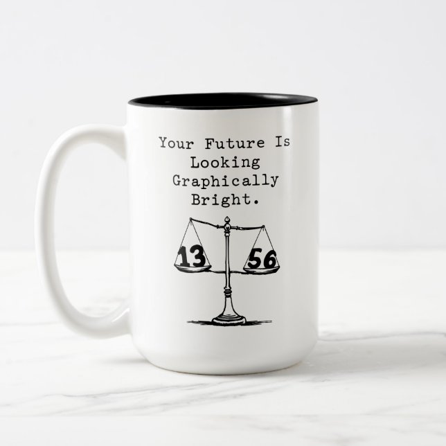 Future Looking Graphically Bright Math Fun Zweifarbige Tasse (Links)