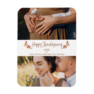 Future Mom Dad 2 custom Photos Happy Thanksgiving Magnet
