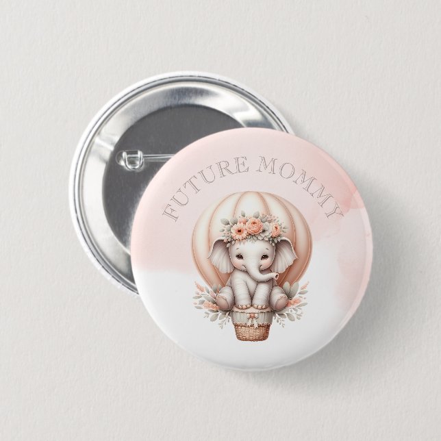 Future Mommy Baby Shower Peach Elephant Button (Vorne & Hinten)