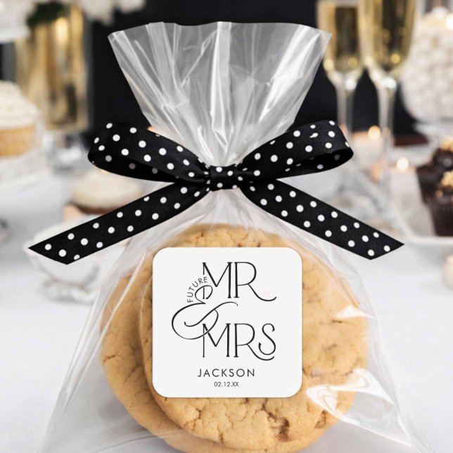 Future Mr and Mrs Engagement Quadratischer Aufkleber (Future Mr and Mrs Engagement Favor stickers)