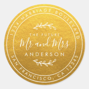 Future Mr. Gold Wedding Rücksendeadresse Classic Runder Aufkleber