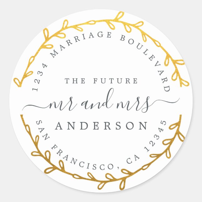 Future Mr. Gold Wreath Wedding Rücksendeadresse Runder Aufkleber (Vorderseite)