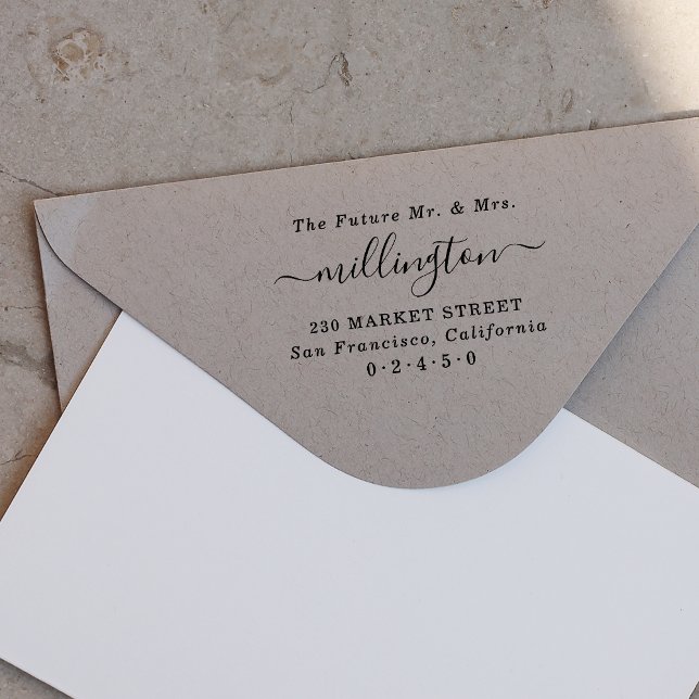 Future Mr. & Mrs. Elegant Script Name Rücksendeadr Gummistempel (Von Creator hochgeladen)