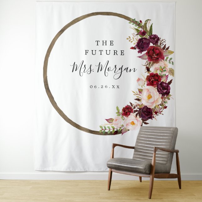 Future Mrs Brautparty Backdrop Boho Burgundy Wandteppich (Beispiel)